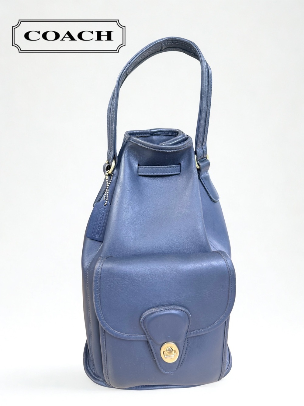 🏷️ Vintage Coach Style 9992 Navy Blue Leather Sling Backpack Early 1990’s